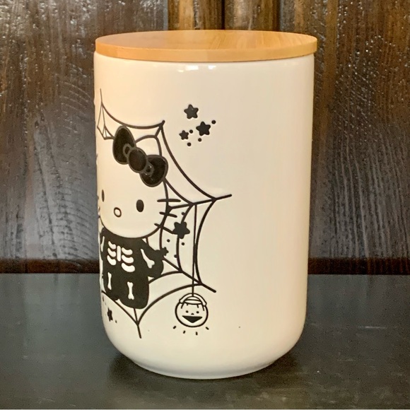 Hello Kitty Skeleton Spider Web Halloween Cellar Style Canister with Wooden Lid - Picture 8 of 13